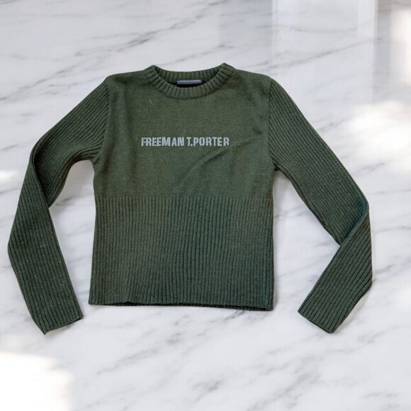 Vintage Freeman T. Porter Green Ribbed Wool Sweater No Size XS/S/M/L - Picture 2 of 10